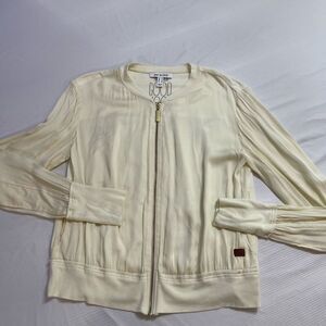 Peace Love World Cream Zip Front Summer Bomber Jacket Size Small